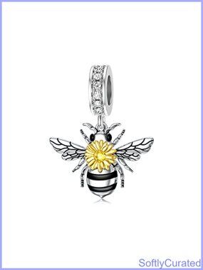 PELOVNY Spacer Bee Charm 925 Sterling Silver Queen Bumble Bee Bead Sunflower